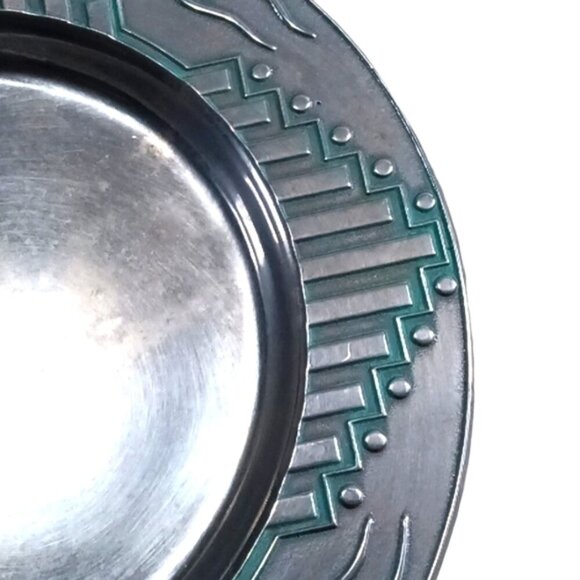 Vintage 1973 WILTON Armetale® ZIA Southwestern Pattern Platter Turquoise Accents - Picture 2 of 6